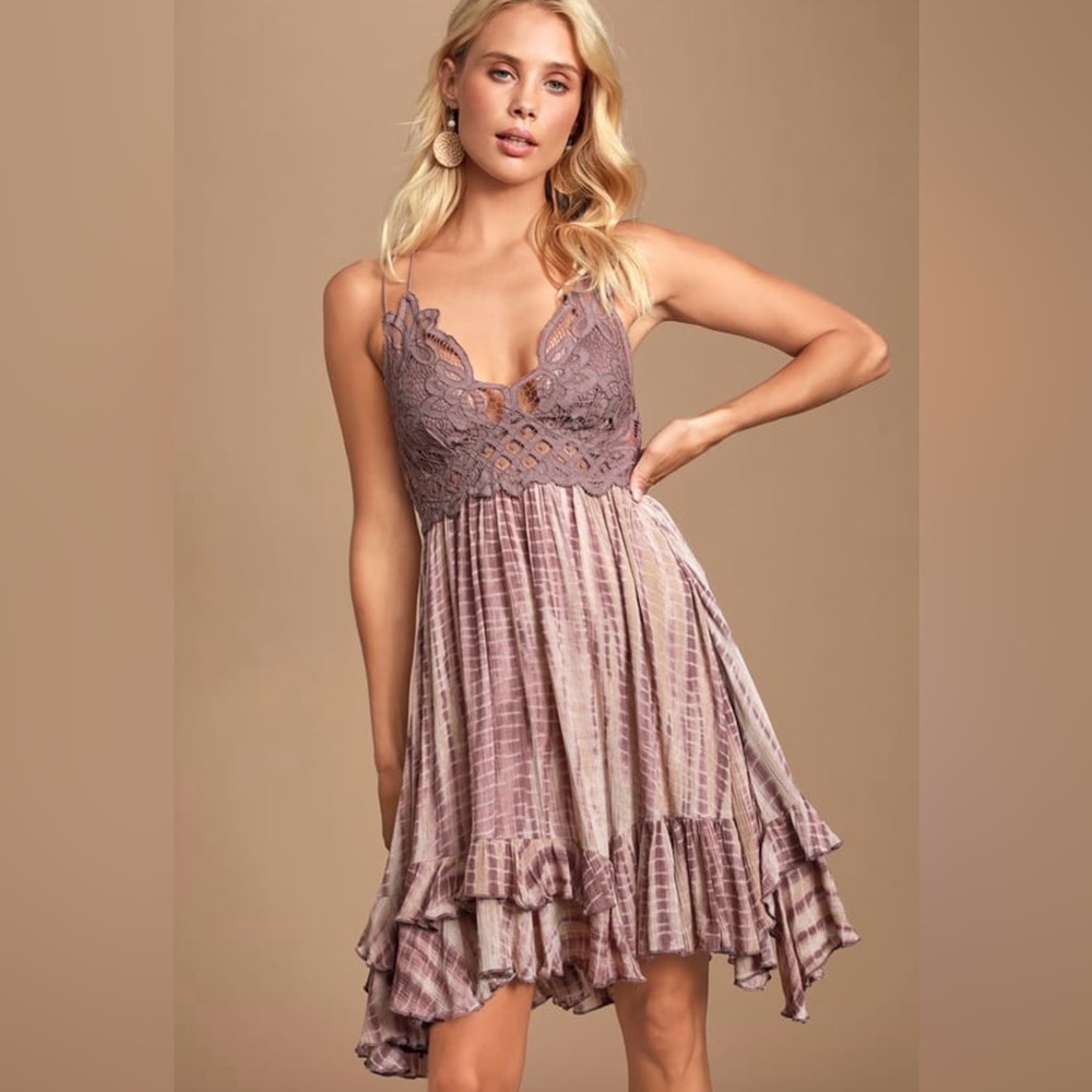 Free People Adella Slip Dusty Purple Tie-Dye Lace Dress